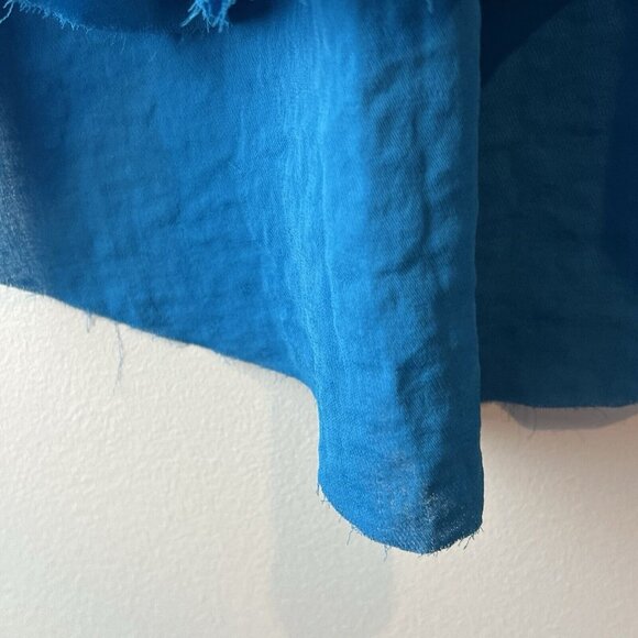 Rebecca Taylor Sleeveless Blue Blouse Size 0 Snap Front Hi-Lo Raw Edge Hem - Picture 4 of 13